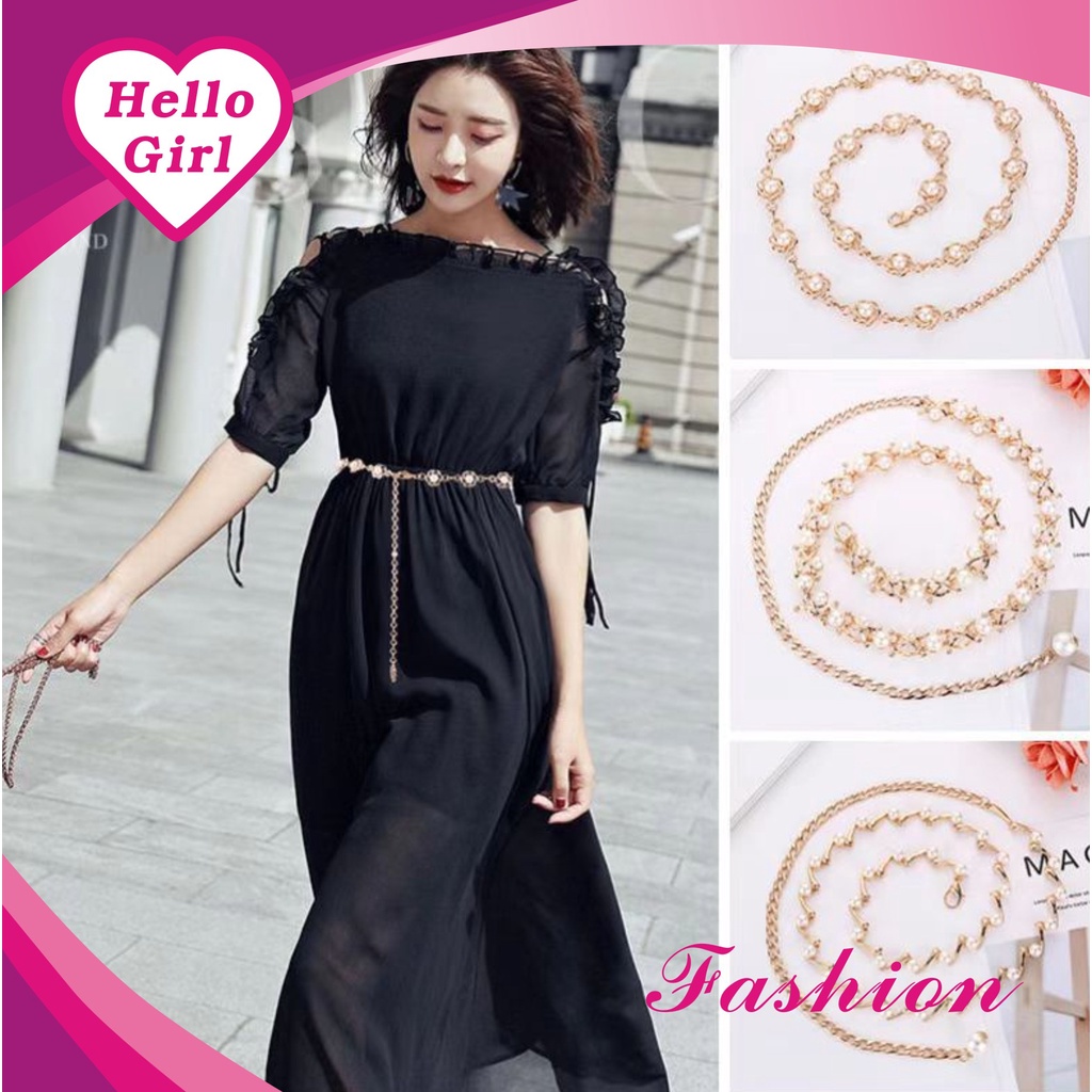 (Hello Girl) YD3 Ikat Pinggang Wanita Korea  Slim Mutiara Kepang Import