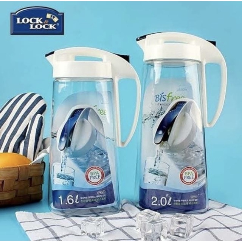 Lock n Lock Bisfree One Touch Bottle Fridge Pitcher Teko Putih 2L botol minum ABF632