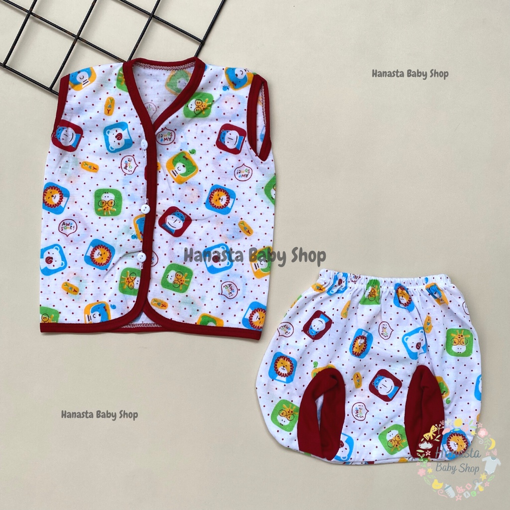 Baju Bayi Newborn Setelan Lengan Kutung Katun Animal Bintik 0-9 Bulan