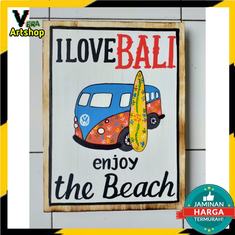 Lukisan Kayu Dekorasi Dinding VW I Love Bali (Wall Decor)