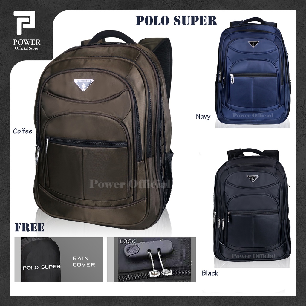 POLO SUPER - Tas Pria Ransel Laptop 18 inc Expanding Jumbo Size Ransel Mudik Import Tas Travelling Polo Original Backpack Expanding Big Size USB Portable