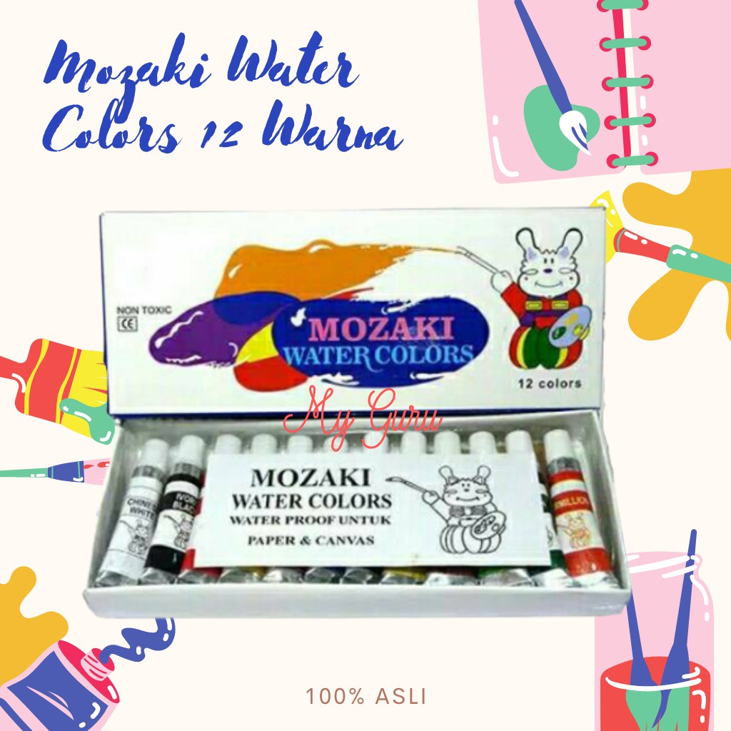 

[SET] MOZAKI WATER COLORS 12 COLOR / CAT AIR LUKIS 12 WARNA