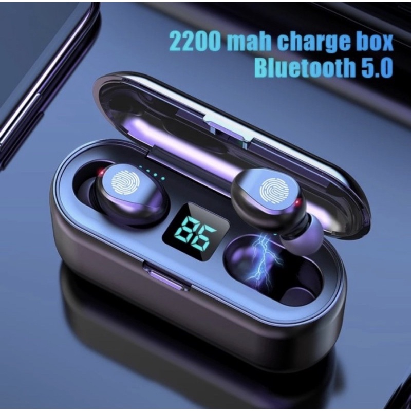 Headset - Earphone Bluetooth TWS F9 - 5.1 LED Display Smart touch Finger - Headset Bluetooth TWS F9