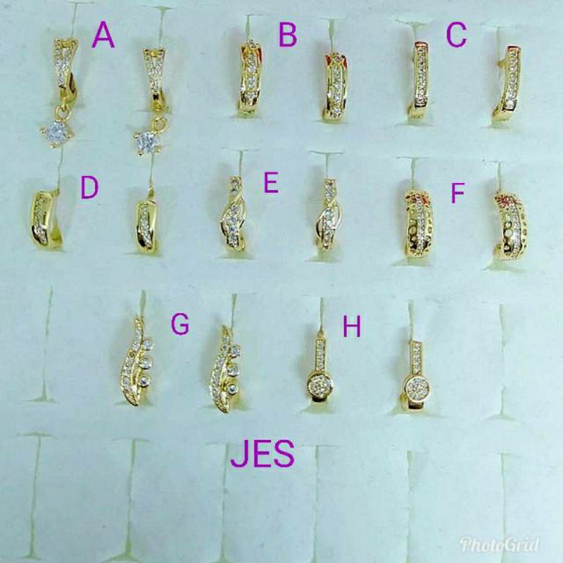 Anting jepit xuping (JES)lapis mas 18 k permata zircon