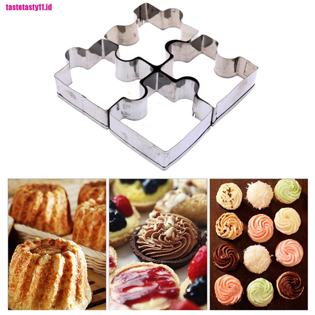 4pcs / set Cetakan Biskuit Bentuk Puzzle Bahan Stainless Steel