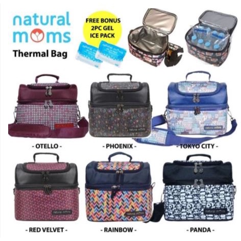 Cooler Bag / Tas ASI NATURAL MOMS - Free 2 Ice Gel - Sling Tokyo City - Cookie Monster - Classic Panda - Rainbow - Red Velvet - City Of Light - Maroon Otello - Black Phoenix