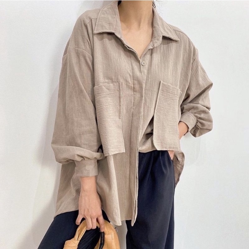 Kemeja Linen Oversize Wanita - Atasan Wanita - Linen Cringkle Shirt