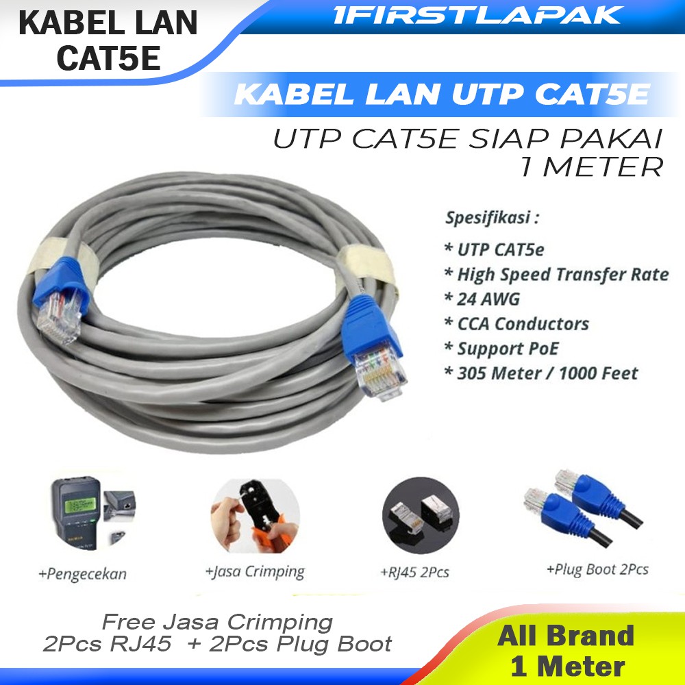 Kabel UTP CAT5e 1 Meter Kabel LAN UTP CAT 5e siap pakai 1M Kabel LAN 1Meter FTP