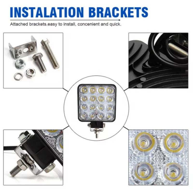 Lampu Tembak 24 Volt Sorot LED CWL 16 Mata Kotak Bulat CREE Truk Bus Canter Tronton Laser DRL Super Bright Flood Spot Offroad Truck Bis Fuso Bar Cree Epistar LightBar Work Light Motor Mobil Running UTV ATV Skuter Putih Waterproof Alluminium