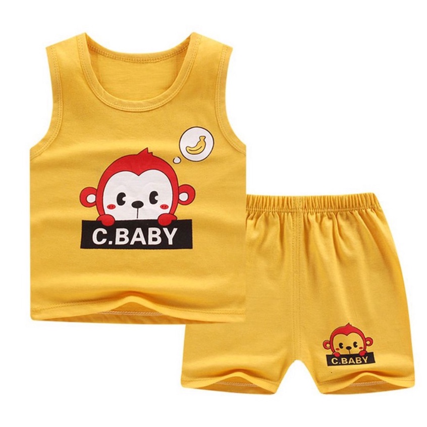 SETELAN ANAK LENGAN BOLONG MOTIF BABY KUNING SETELAN LEKBONG 1-5 TAHUN BAHAN BABYTERRY