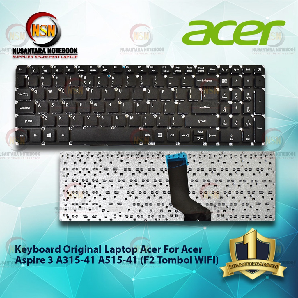 Keyboard Acer For Aspire 3 A315-41 A515-41 15 Inch F2 Tombol WIFI