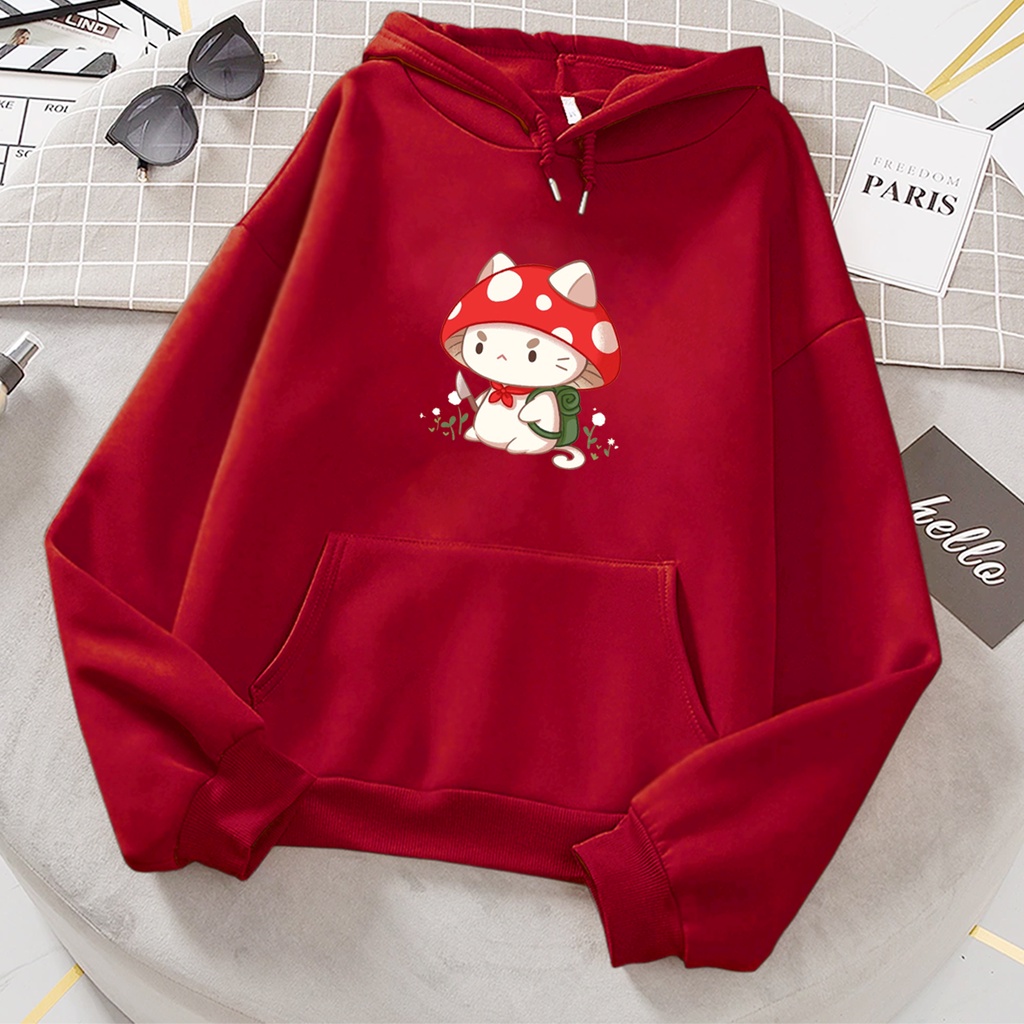 Sweater hoodie anak perempuan MUSHROOM CAT sweter anak cewek cowok murah