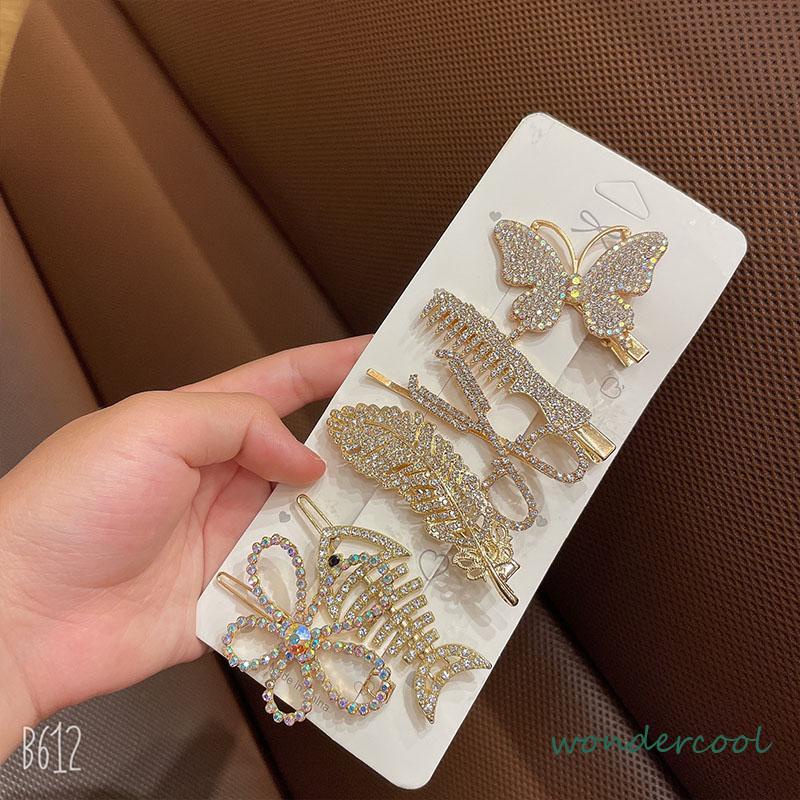 Fishbone Hairpin 6-Piece Set Aksesoris Rambut Vintage Set Dengan Diamond Pearl Edge Clip Bebek Paruh Clip-Won