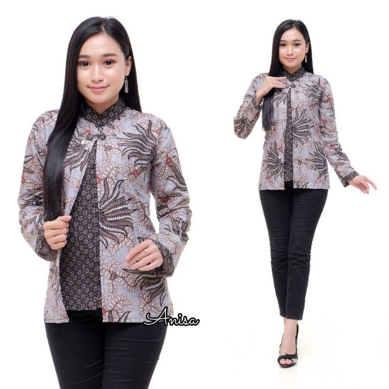 tey-17 Batik wanita ASJ SA HRB026 Kenongo Kemeja Tosca Pendek-4
