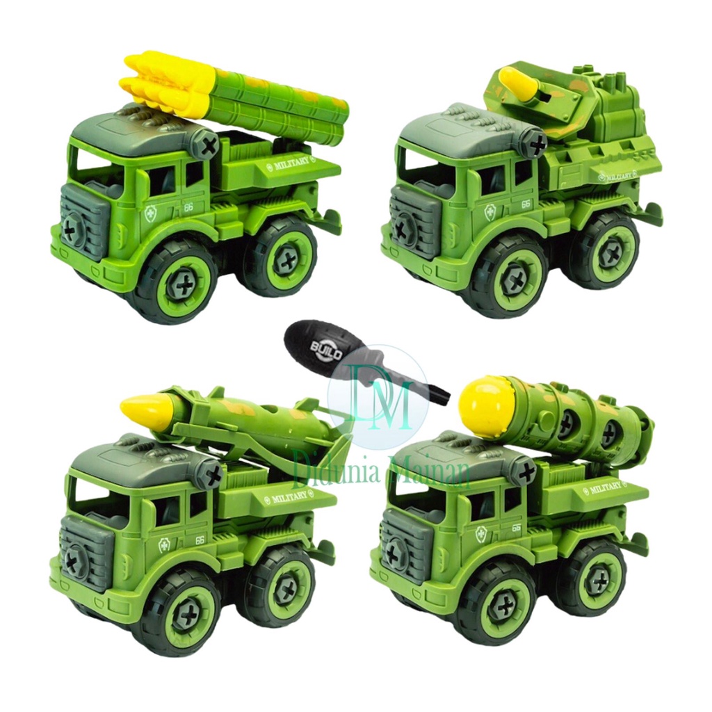 mainan edukasi mobil mobilan anak engineering truck diy army military bongkar pasang truk tentara militer set