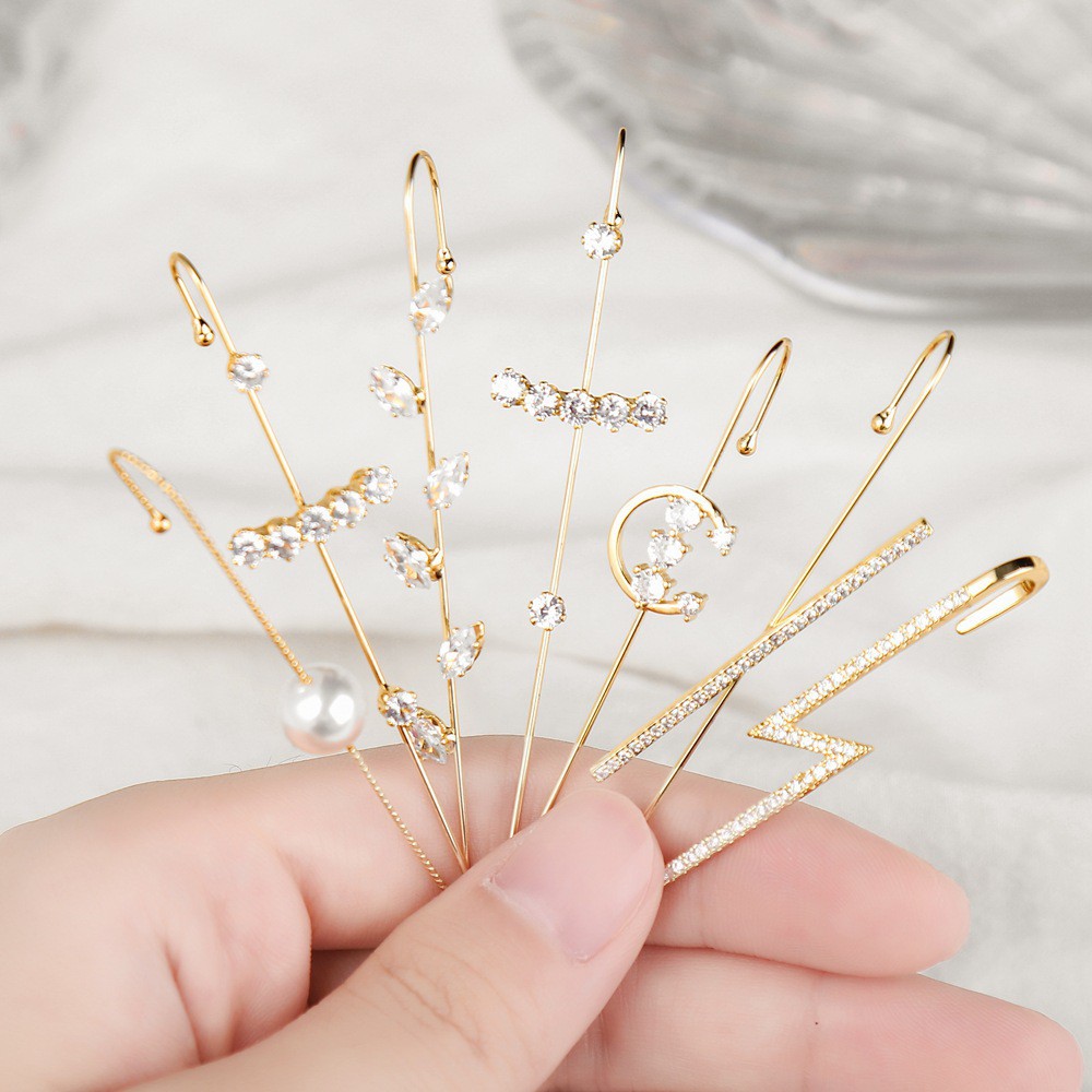 Series Diamond Earring Fashion Accessories Jewellery Jewelry New Personality Elegant Ear Bone Clip Slash Earrings Factory Wholesale