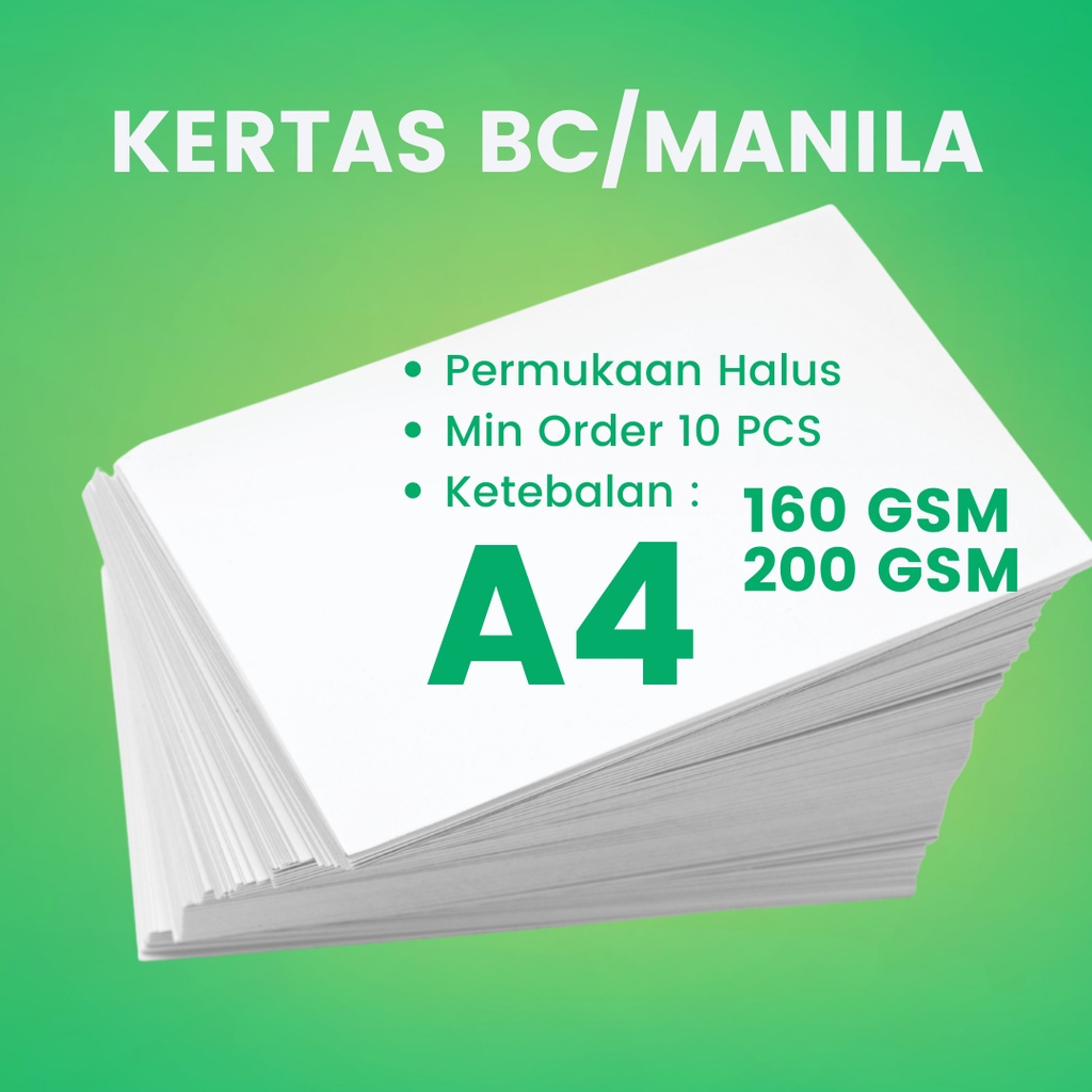 

Kertas BC (Brief Card) 160/200 gsm A4 Warna Putih Manila