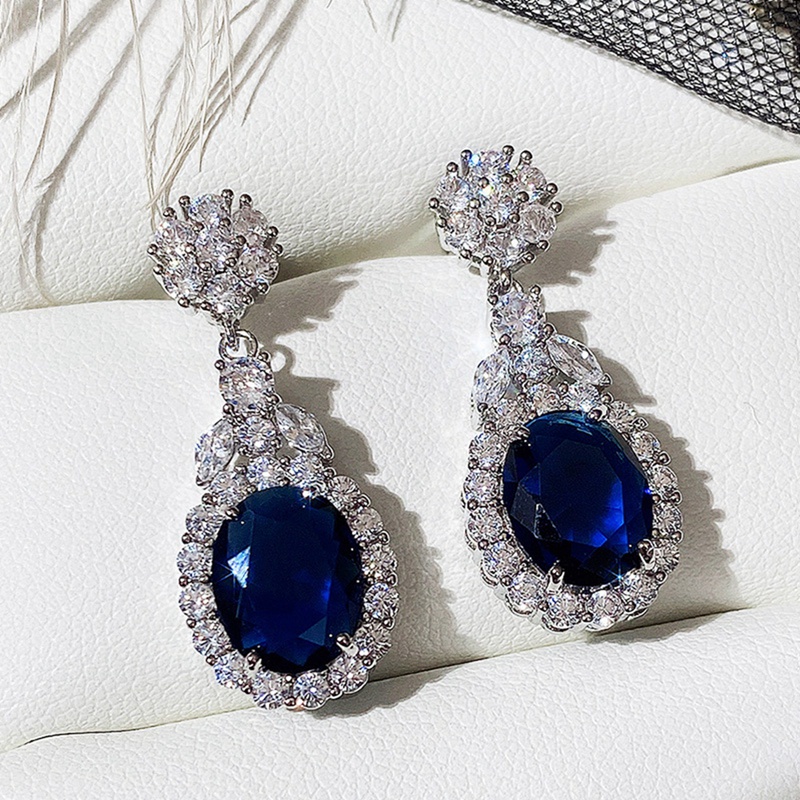 Fancyqube Anting Dangle Cubic Zirconia Biru / Putih Untuk Wanita