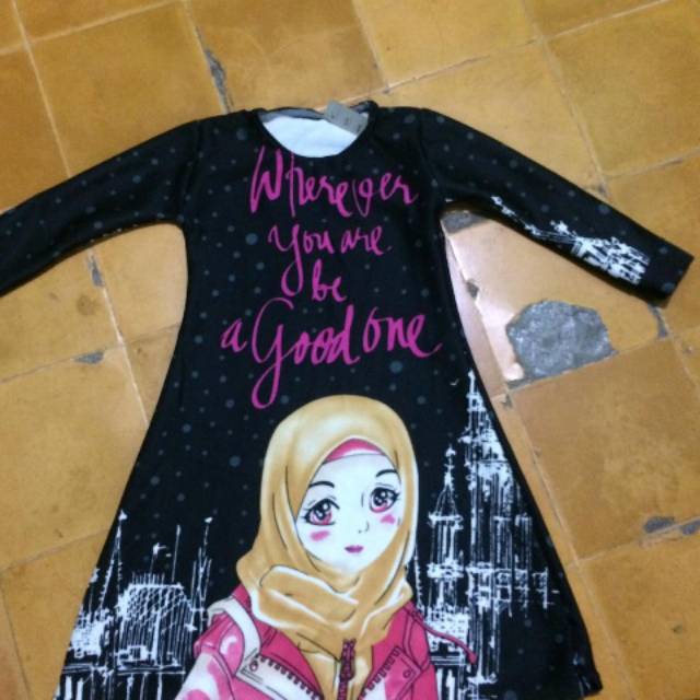 Gamis scuba anak motif karakter+krudung