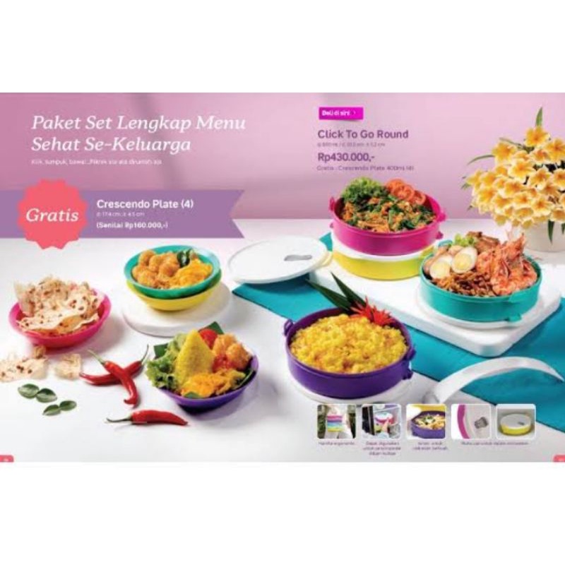 Rantang tupperware 4 susun free 4 pcs mangkok / Click to go round tupperware Free 4 pcs cresendo pla