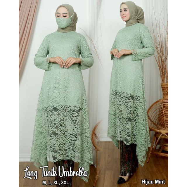 Setelan Brokat Jumbo / Set Kebaya Brokat Long Tunik Umbrella | Long Tunik Brokat | Kebaya Murah | Ke