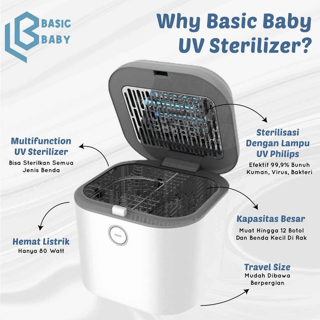 BASIC BABY BOX MULTI FUNCTIONAL UV STERILIZER - STERIL BOTOL UV BAYI (Mesin Steril UV untuk Botol Susu Perlengkapan Bayi dengan Dryer Sterilisasi)