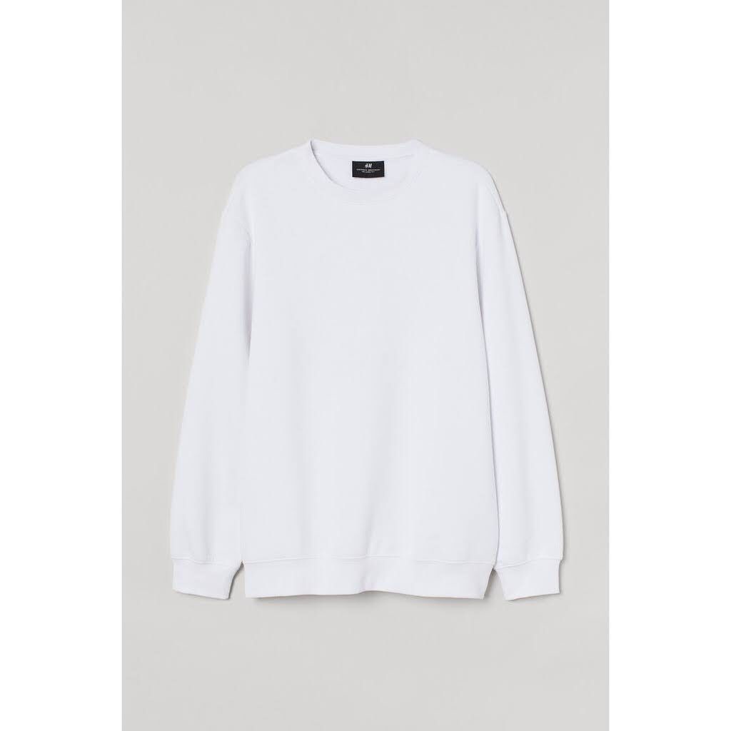 Crewneck Sweater H&M Full Basic Colour HM Sweatshirt HNM Polos-WHITE