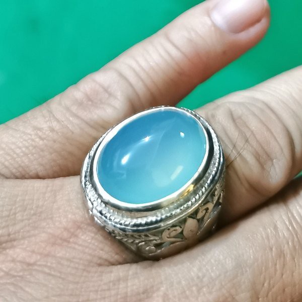 Batu Cincin Natural Biru Langit Blue Chalcedony