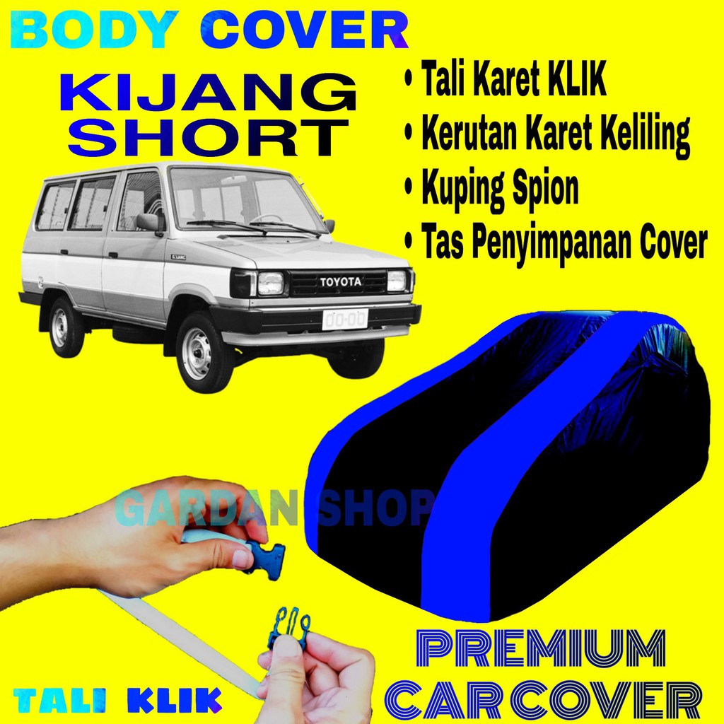 Body Cover KIJANG SHORT Sarung Strip BIRU Penutup Pelindung Selimut Bodi Mobil Short PREMIUM