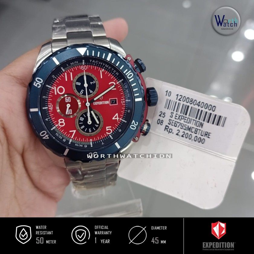 Jam Tangan Pria Terbaru Expedition 6795 EXP6795 EXP 6795 Red Dial Silver Stainless Steel Original