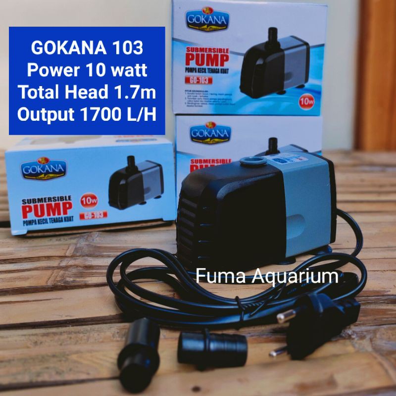 GOKANA GO-103 Pompa Aquarium Kolam Hidroponik 10watt Naik 1,7m Water Pump Power Head Submersible