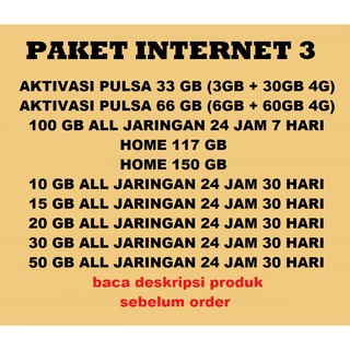 AKTIVASI PULSA TRI 33 GB 66 GB 50 GB 100 GB 117 GB 150 GB