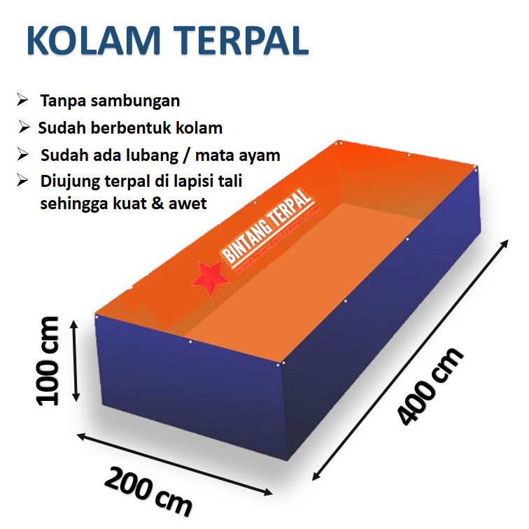 Terpal Kolam Terpal Ikan Kotak 200x400x100 / 400x200x100 / 2x4x1 / 4x2x1 Untuk Budidadya Ikan