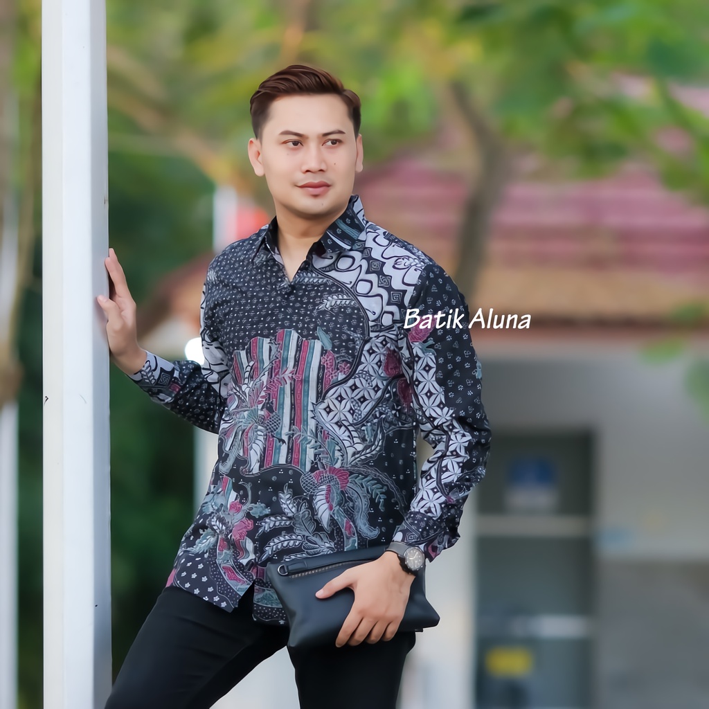 KEMEJA BAJU BATIK ALUNA KATUN JAWA SOLO FURING REGULAR PREMIUM PRIA MODERN LENGAN PANJANG PCW 112