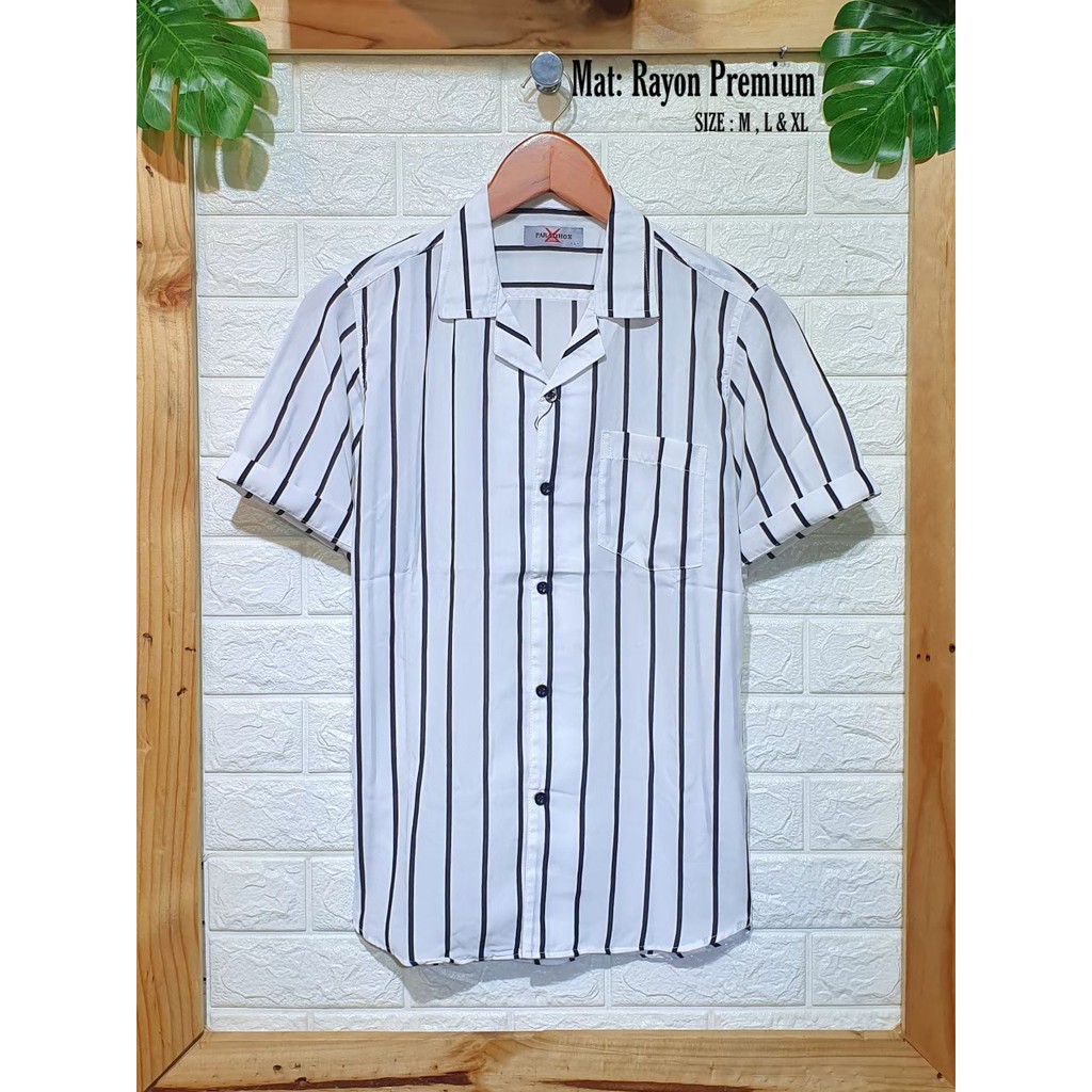 KEMEJA SALUR PRIA STRIPE LENGAN PENDEK COWOK [COD]