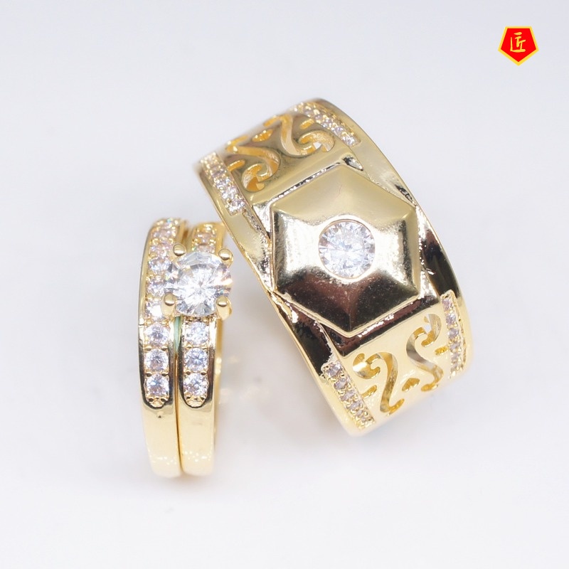 [Ready Stock]Personality Elegant 18K Gold Couple Ring Set