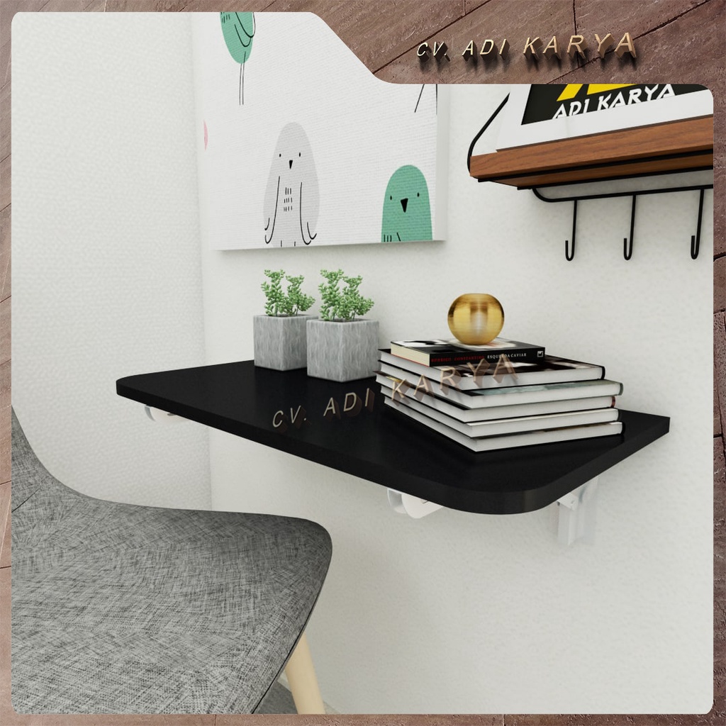 Meja Lipat Dinding 60 x 30 Meja Belajar Kerja Dinding Ambalan Tempel Braket Besi Engsel Laptop Kompu