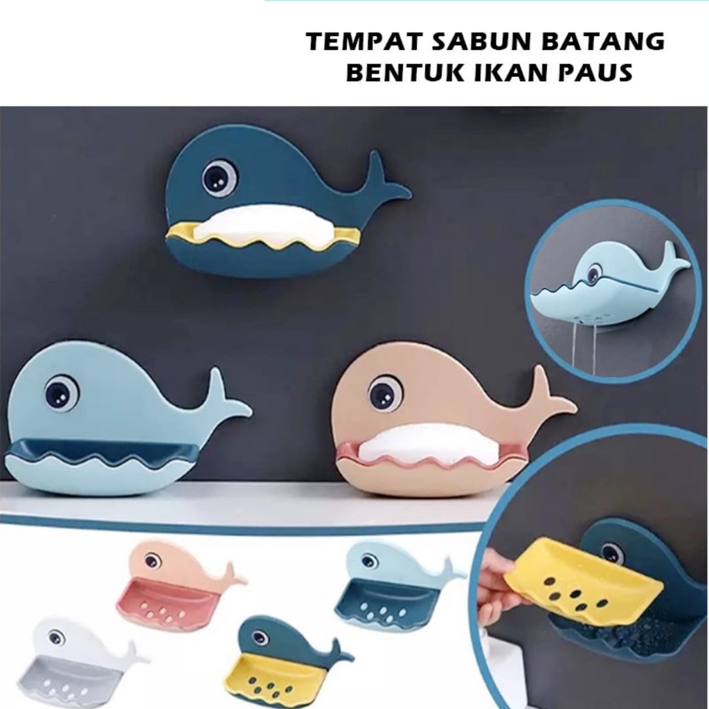 Tempat sabun batang model ikan paus rak kamar mandi wadah tirisan air spon cuci piring kotan sabun