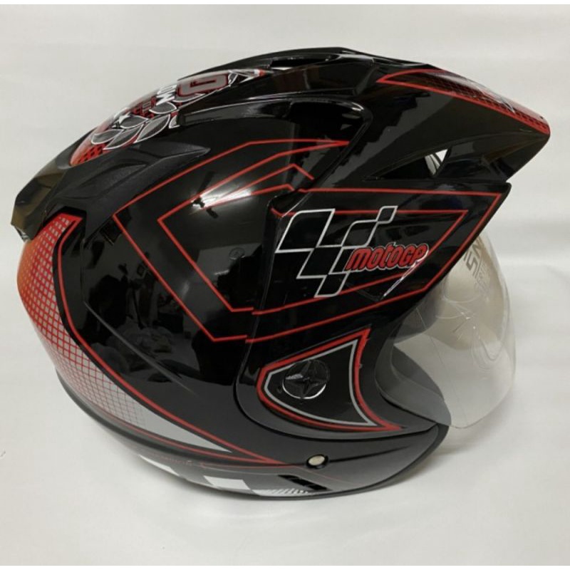 Jual Helm JP 7 Half Face Motif MotoGP Hitam Helm Dewasa Sudah SNI