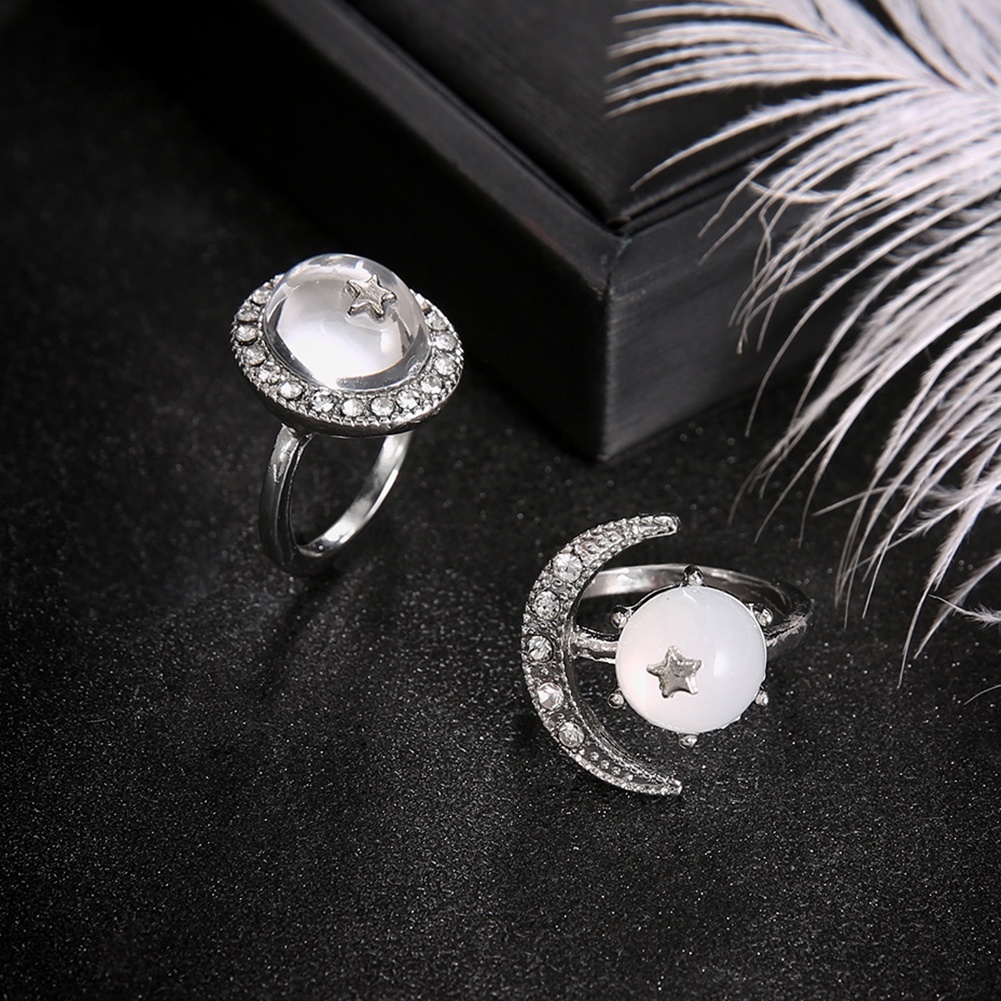 Hu Hu Hu Hu Hu Alat Bantu Pasang Kacamata♡ 2pcs / Set Cincin Buku Jari Aneka Bentuk Warna Silver Gaya Boho Untuk Wanita