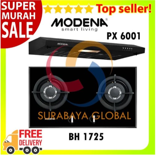 Paket Hemat Modena Kompor Tanam BH 1725 Dan Cooker Hood Slim PX 6001