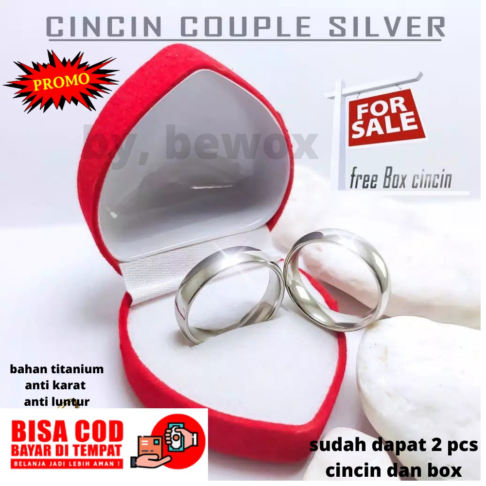 ( ACC TOKO CANTIK 65 ) CINCIN KAWIN COUPLE CEWE/COWO SILVER TITANIUM SUDAH DAPAT SEPASANG DAN FREE BOXNYA (BISA COD/BAYAR DITEMPAT)