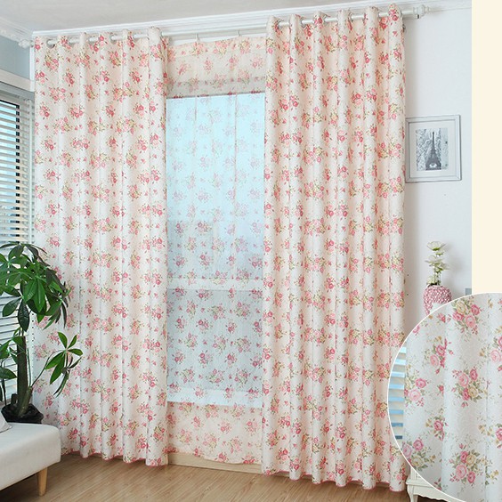 gorden bunga+Tirai jendela minimalis murah+gorden+BUNGA MAWAR BIRU/PINK