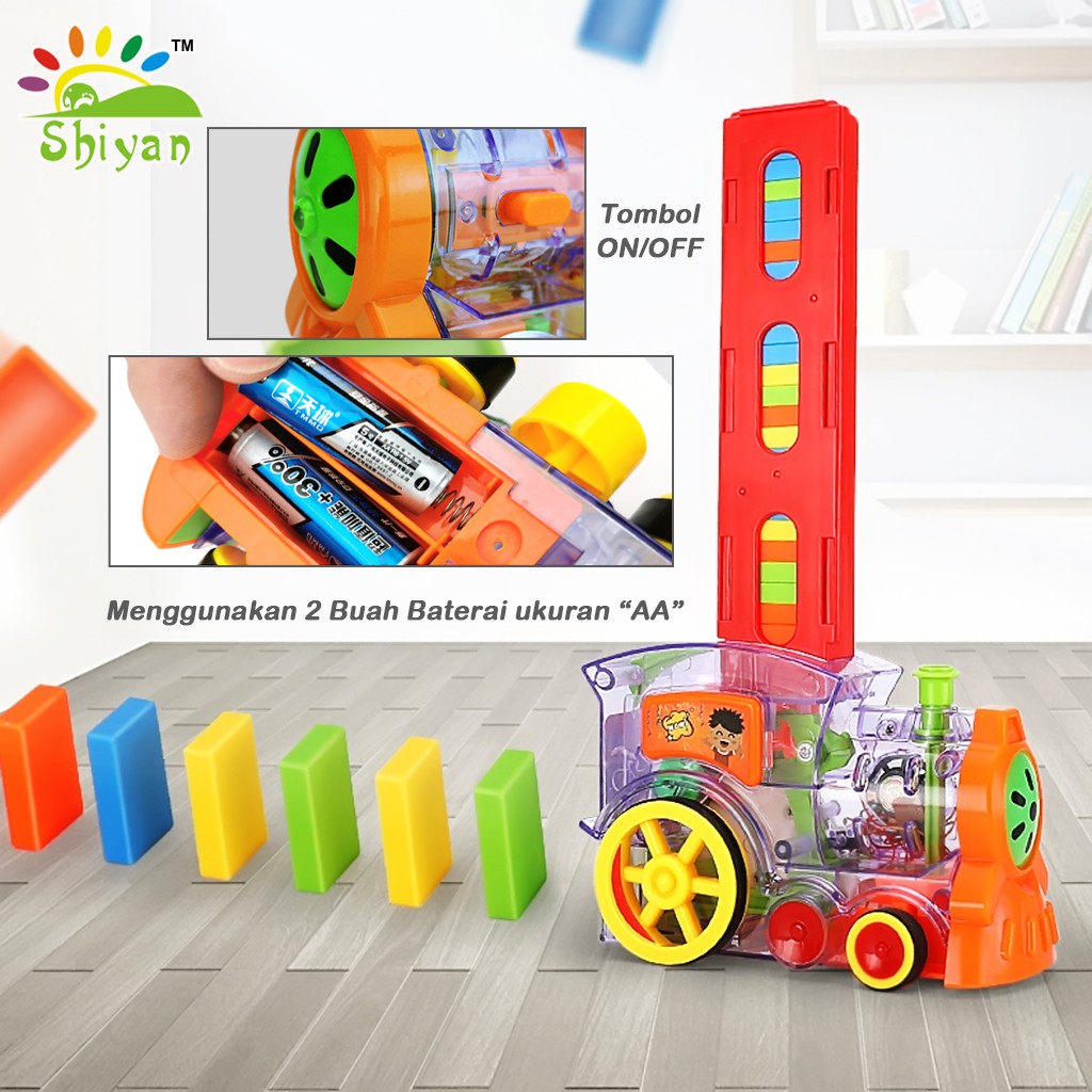 [Shiyan] mainan edukasi anak mainan kereta api penyusun domino automatic domino train toys