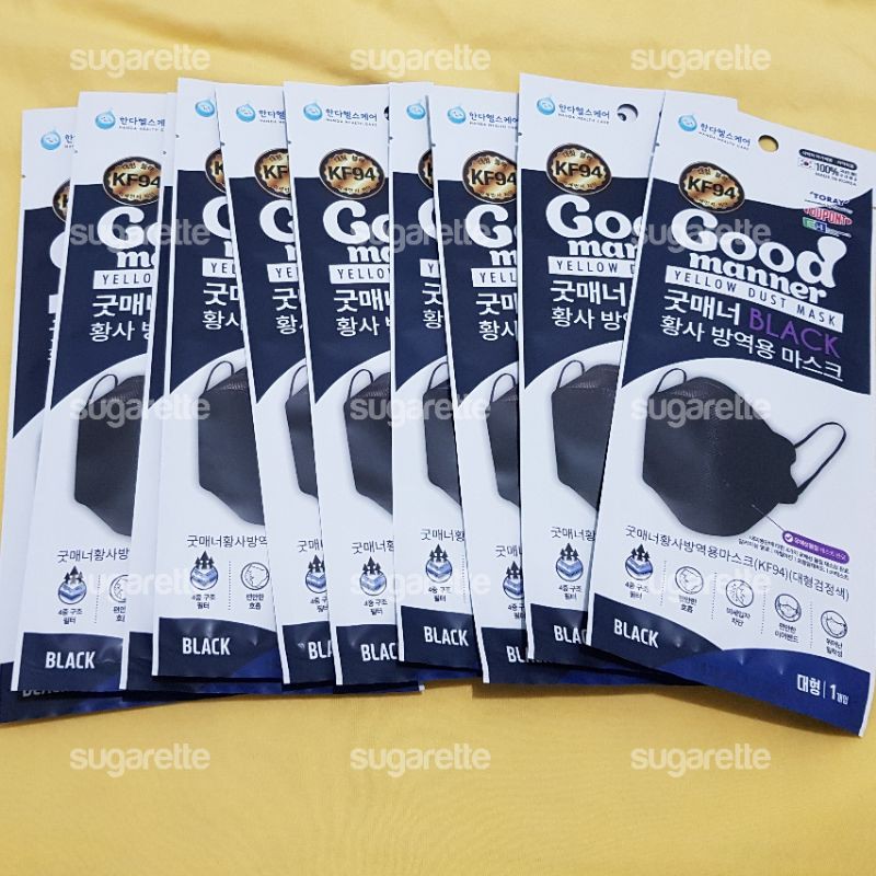 [READY STOCK] KF94 Mask Good Manner (Black) || Masker KF94 (Hitam) Made in Korea