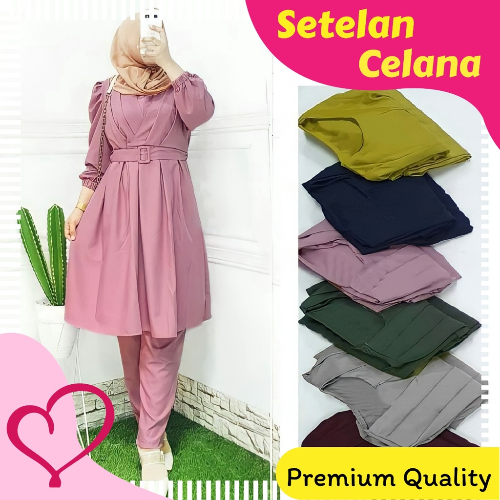 Oneset Zara Setelan Celana Wanita / Setelan Tunik Wanita / Pakaian Wanita Muslim