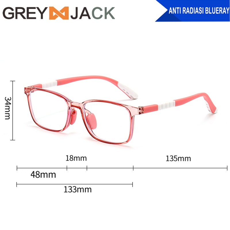 Grey Jack/Kacamata ANAK Anti radiasi Blueray komputer HP TV TR90  ringan lentur nyaman model kotak Anak laki-laki/ FA 5287-4