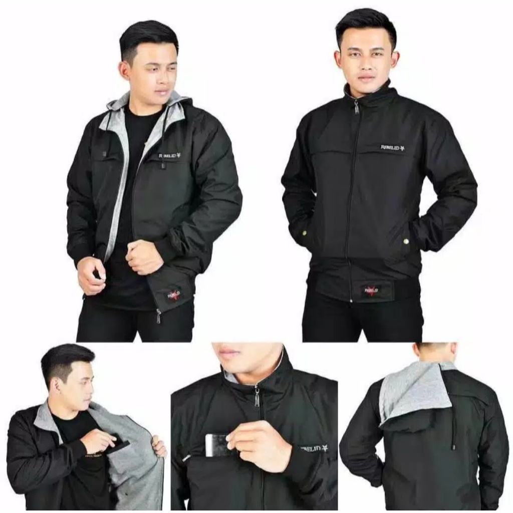 JAKET PARASUT PRIA TERBARU/JAKET MUSIM DINGIN PRIA/HOODIE TEBAL/PAKAIAN GUNUNG COWOK/DISTRO KEREN-PT HITAM