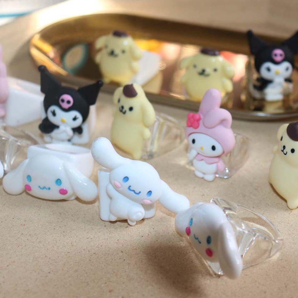 Mxbeauty Cincin Jari Desain Kartun My Melody Pudding Dog Kuromi Kelinci Bahan Resin Transparan Gaya Korea Untuk Wanita