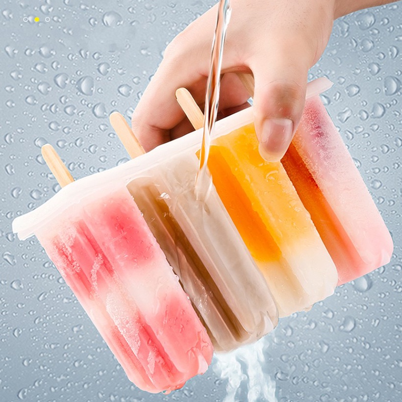 1 Set 4 Cells Plastic Frozen Popsicles Mold /Creative DIY Cute Popsicle Maker/Homemade Summer Ice Cream Molds With Cute Sticks / Homemade DIY Kids Tools